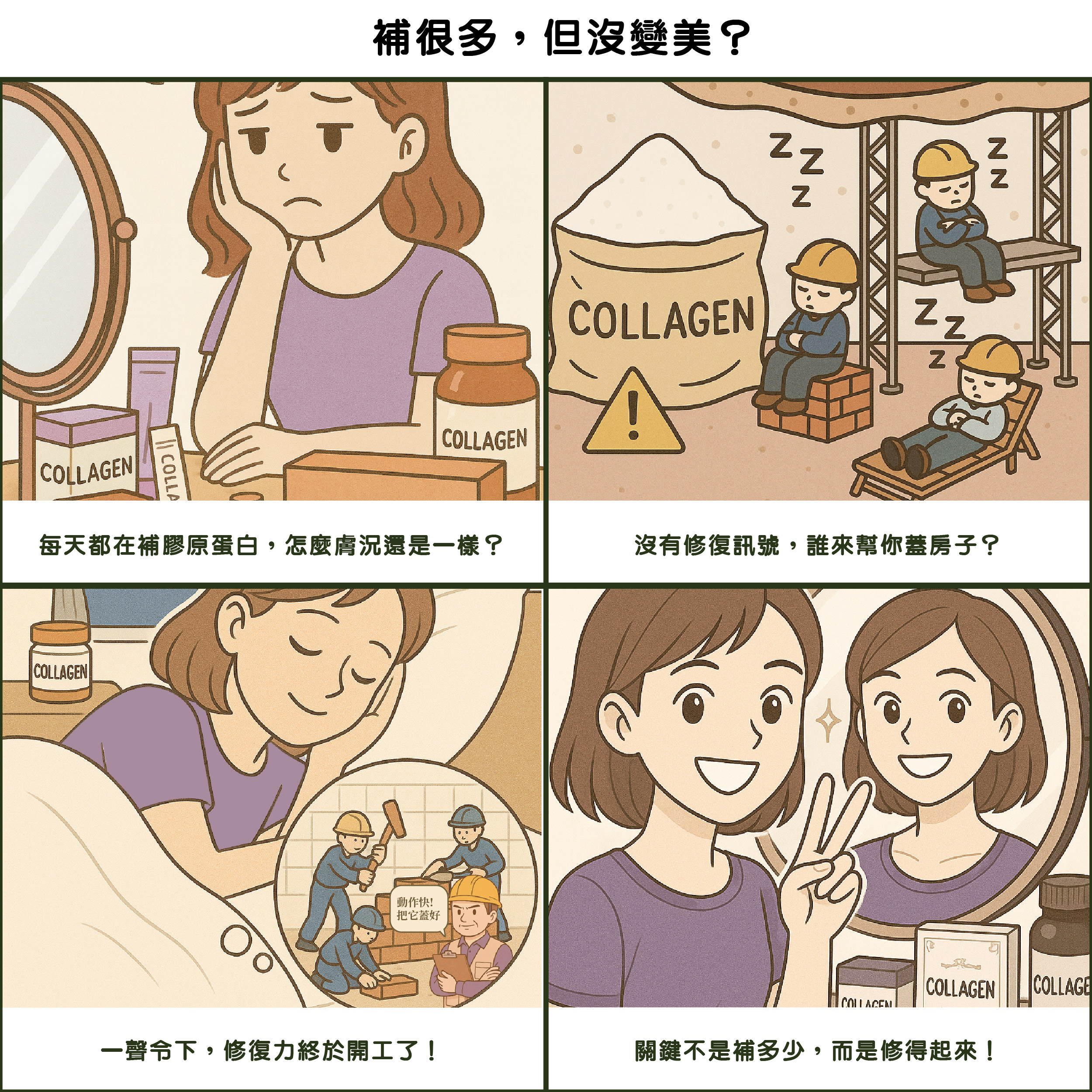 抗老除了補充膠原蛋白，更要強化肌膚更新與代謝節奏。
其實，問題不一定出在「補得不夠」，而是你的肌膚根本「還沒準備好修」
