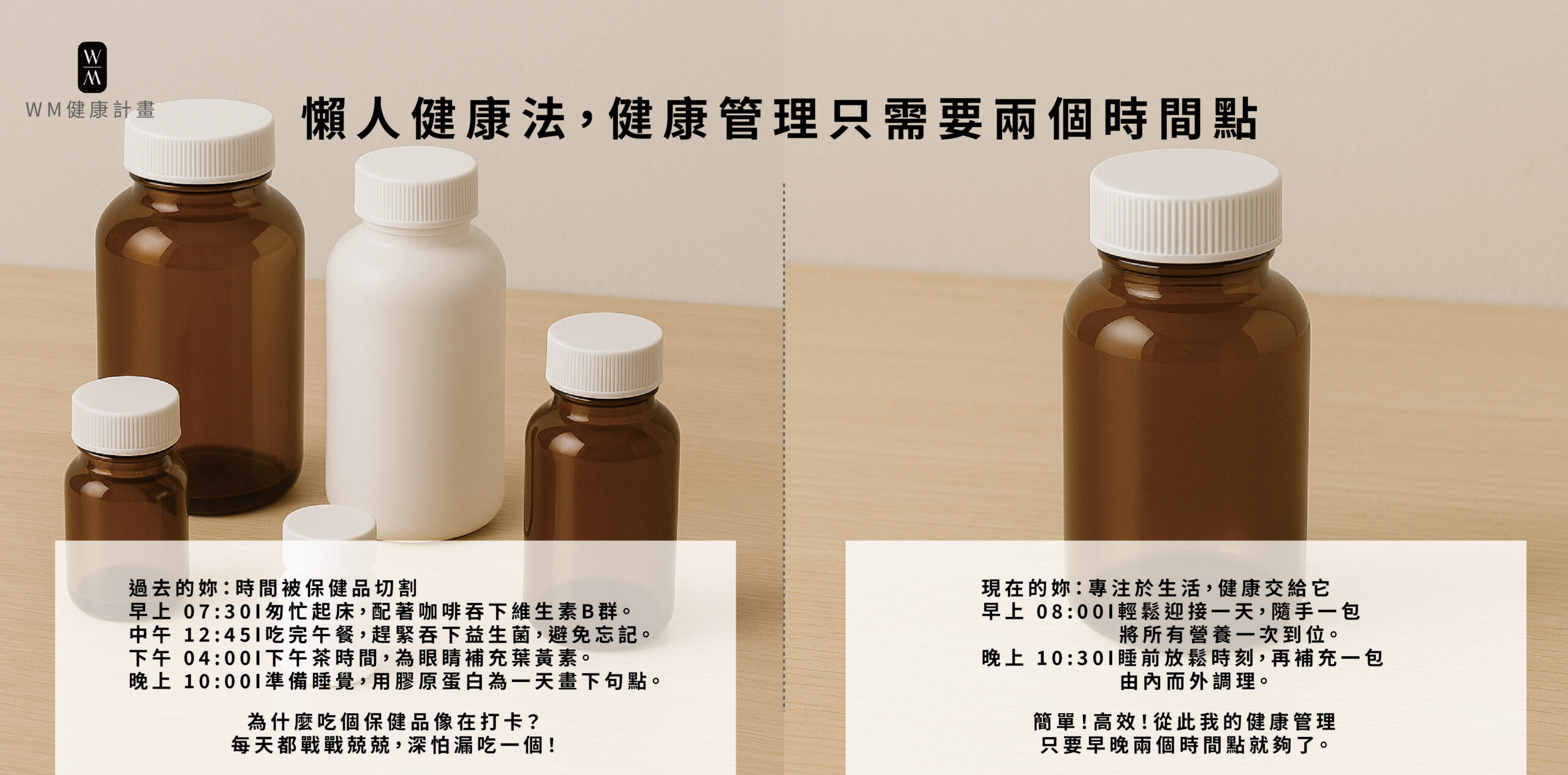 時間總被多項保健品切割，複合保健讓你能專注升入，輕鬆管理健康