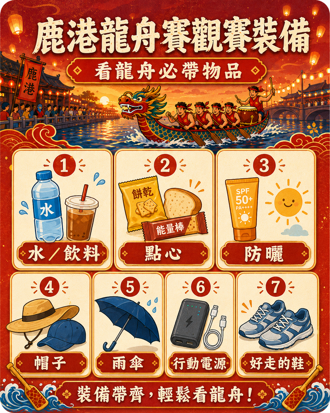 鹿港龍舟觀賽裝備